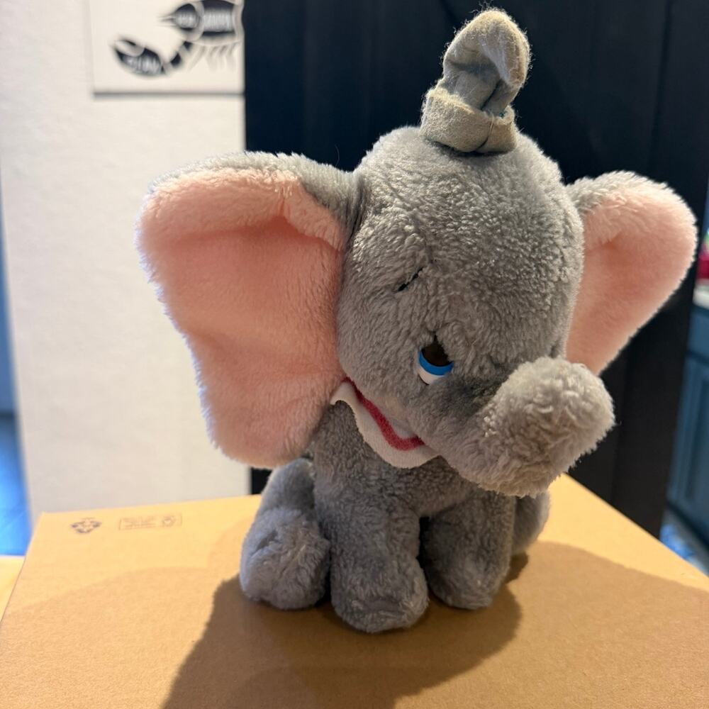Vintage Disney Dumbo Elephant Plush Stuffed Animal Korea Gray Pink Ears Soft Toy